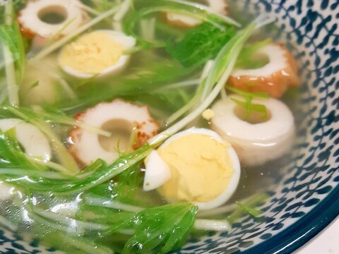 簡単(^^)水菜+ワカメ+うずら卵のとろみスープ♪
